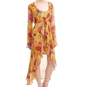No Boundaries (NOBO) Sheer Yellow Floral Swim Cover-up Kimono Unknown Size